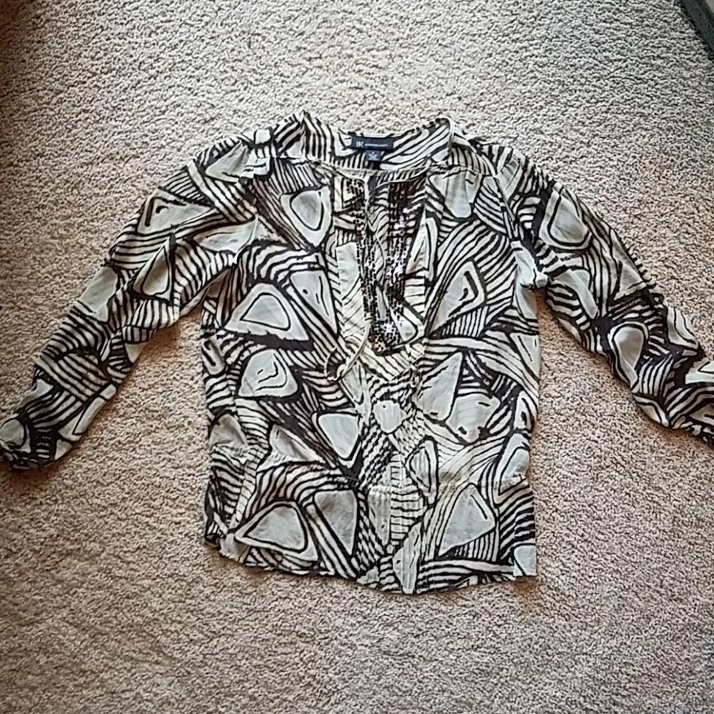 INC 100% silk top tribal/animal print top